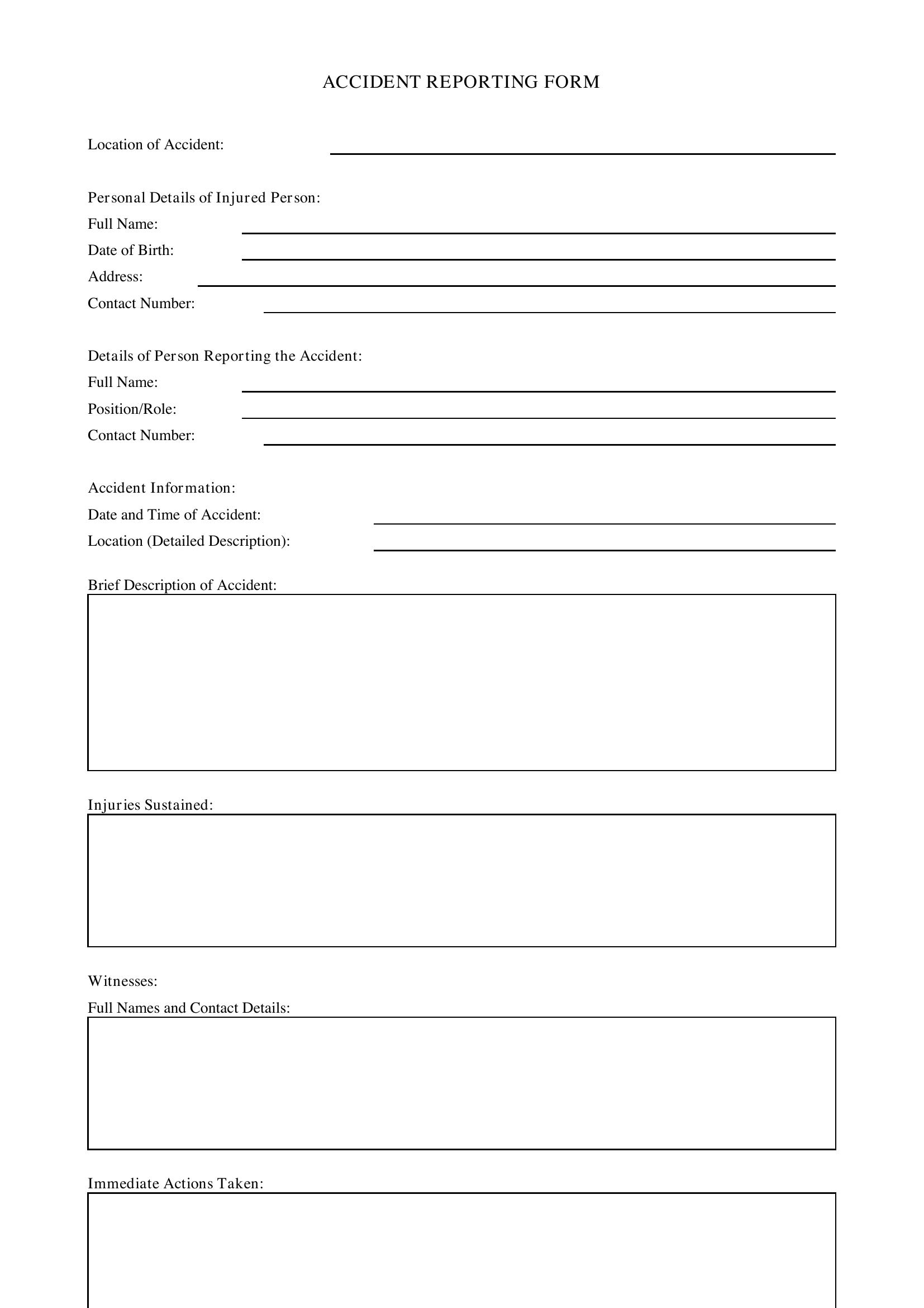 Accident Reporting Form Template - UK