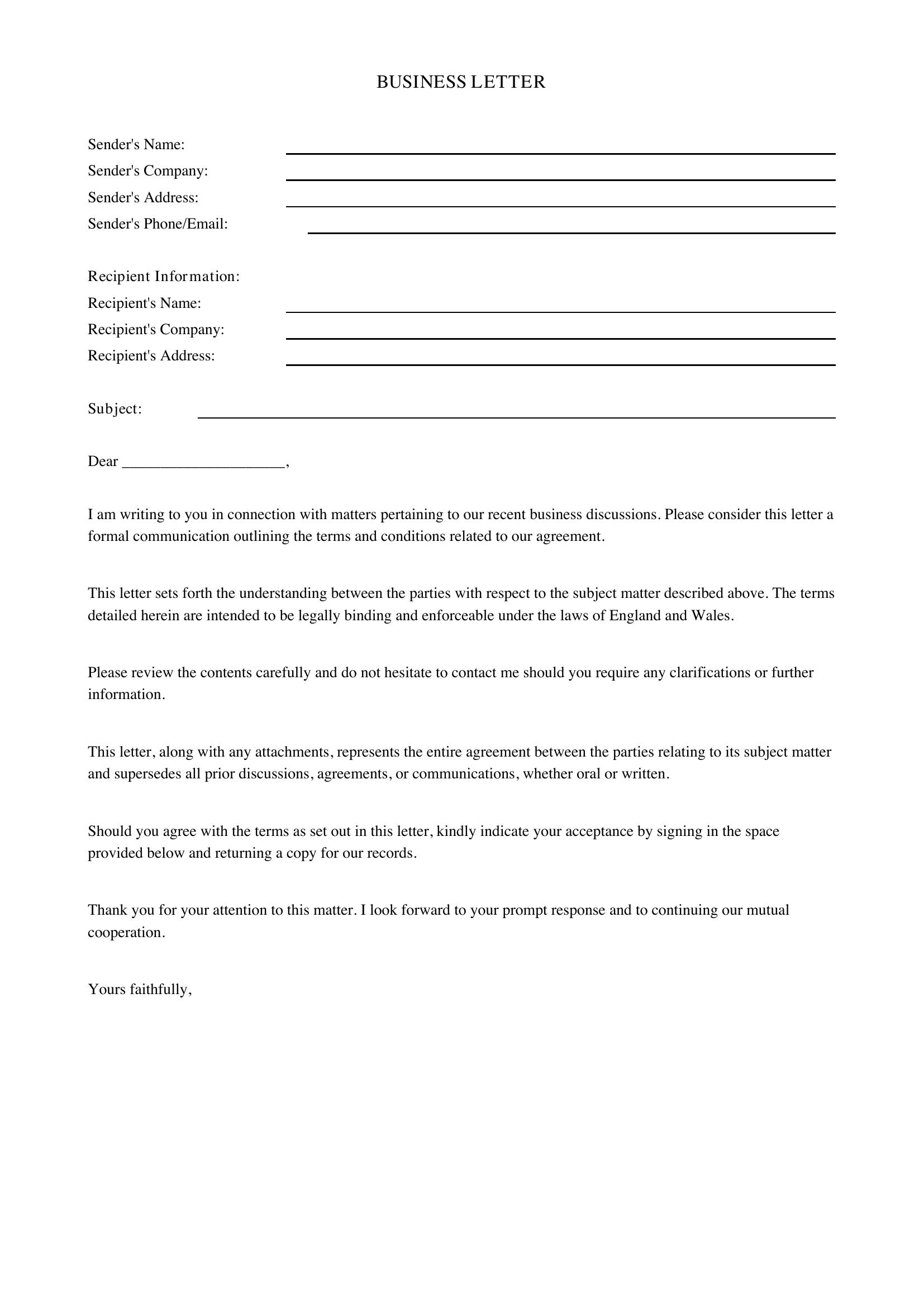 Business Letter Template - UK
