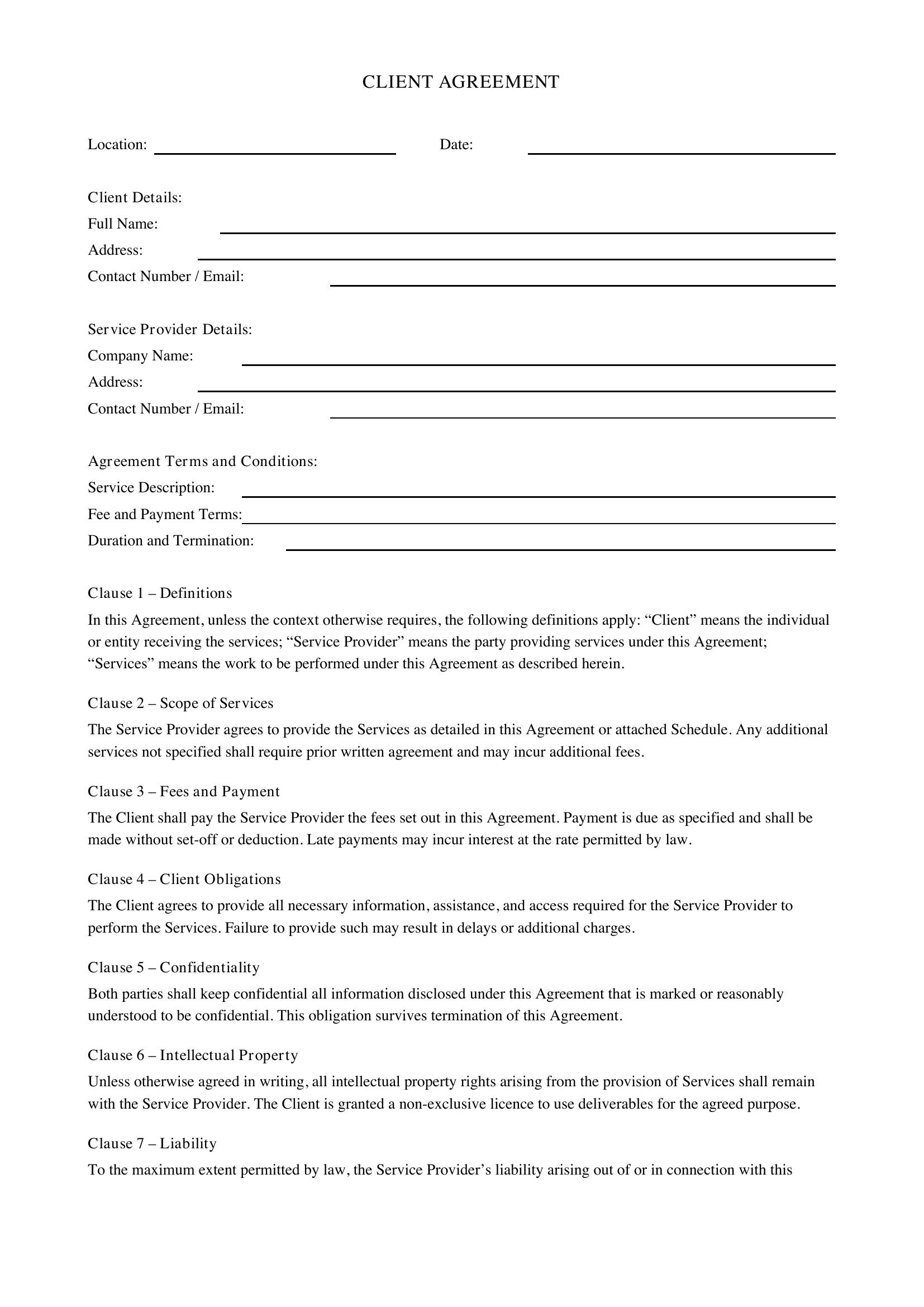 Client Agreement Template - UK