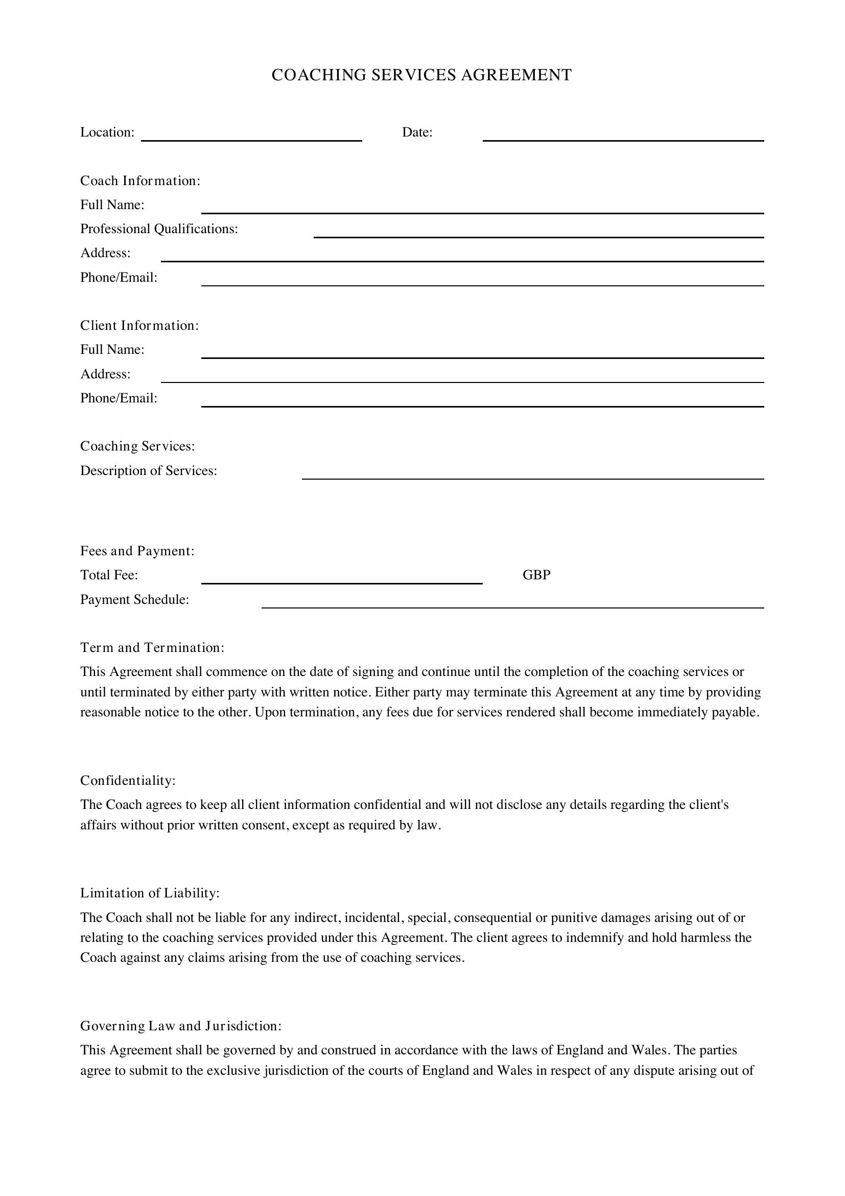 Coaching Contract Template - UK