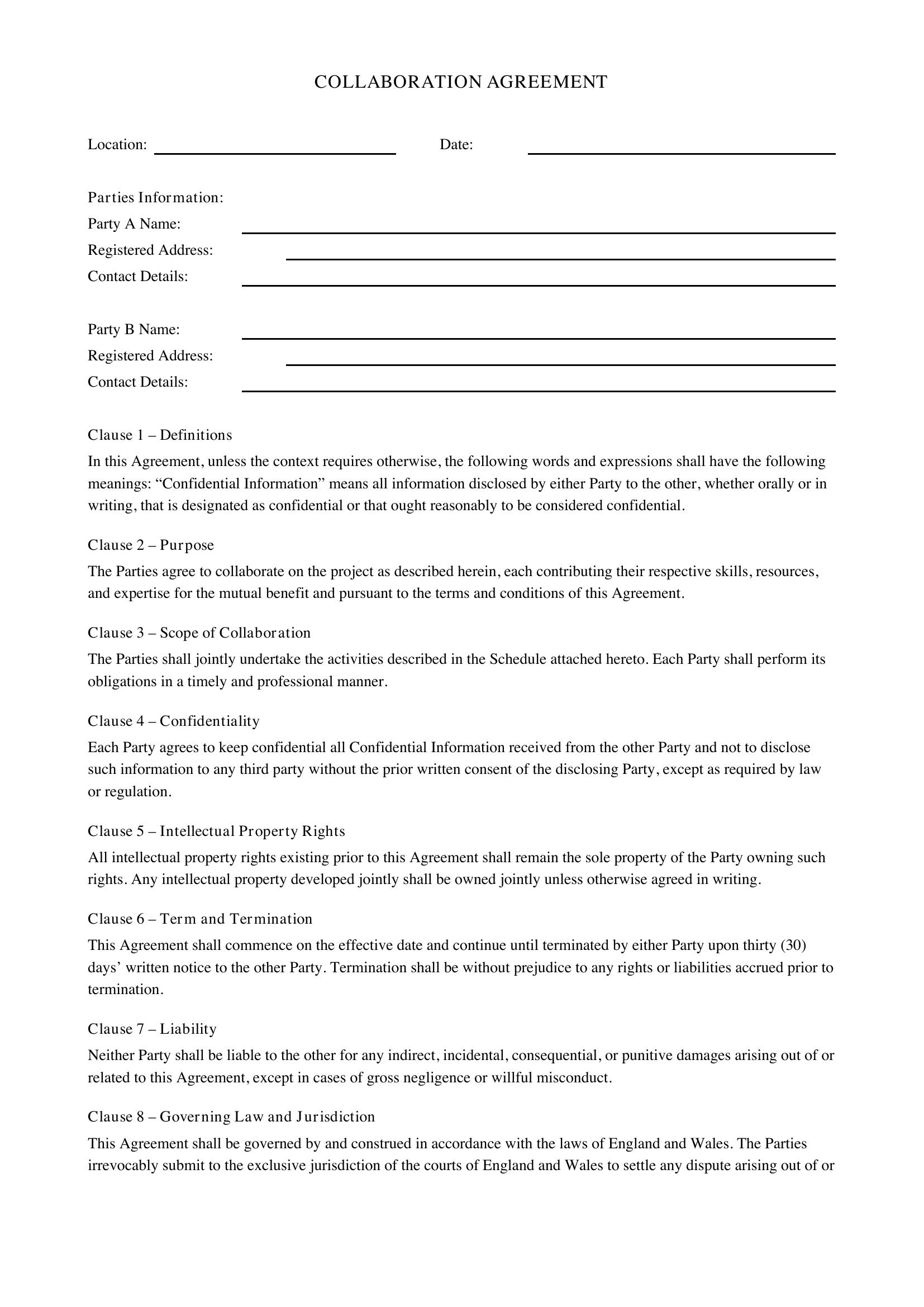 Collaboration Agreement Template - UK
