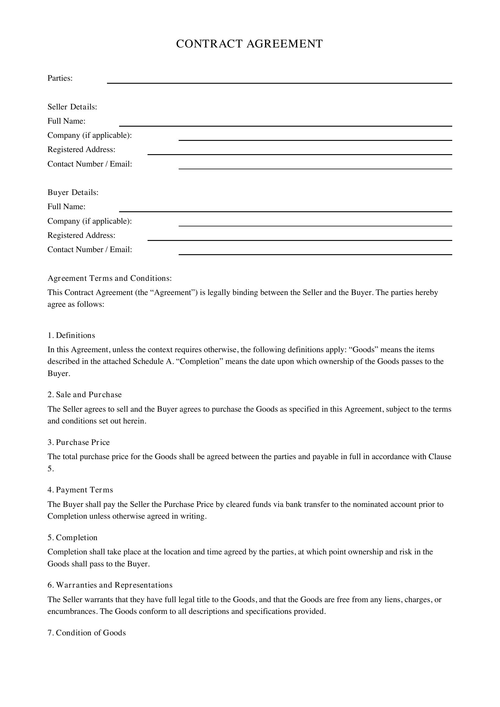 Contract Agreement Template - UK