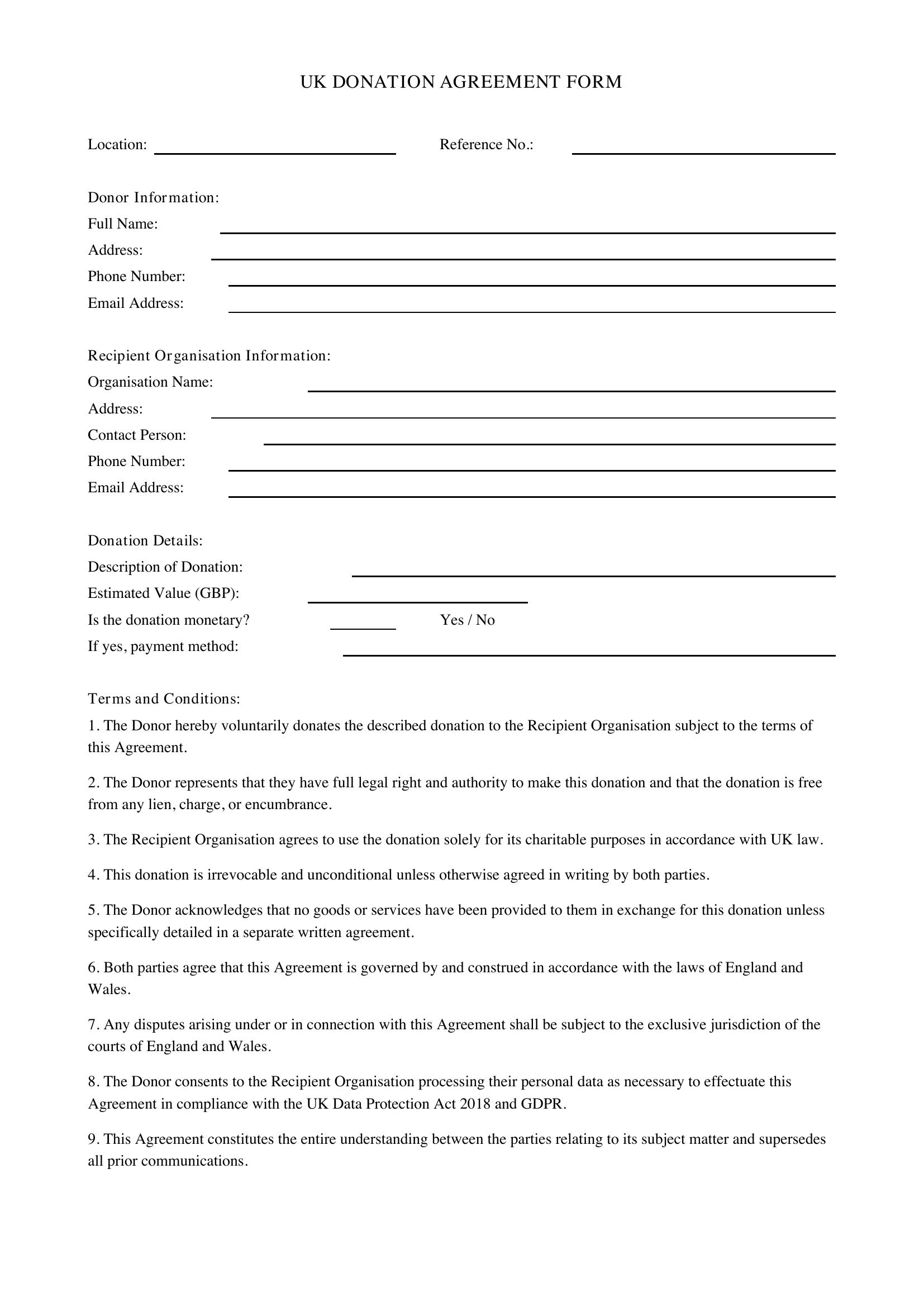 Donation Form Template - UK