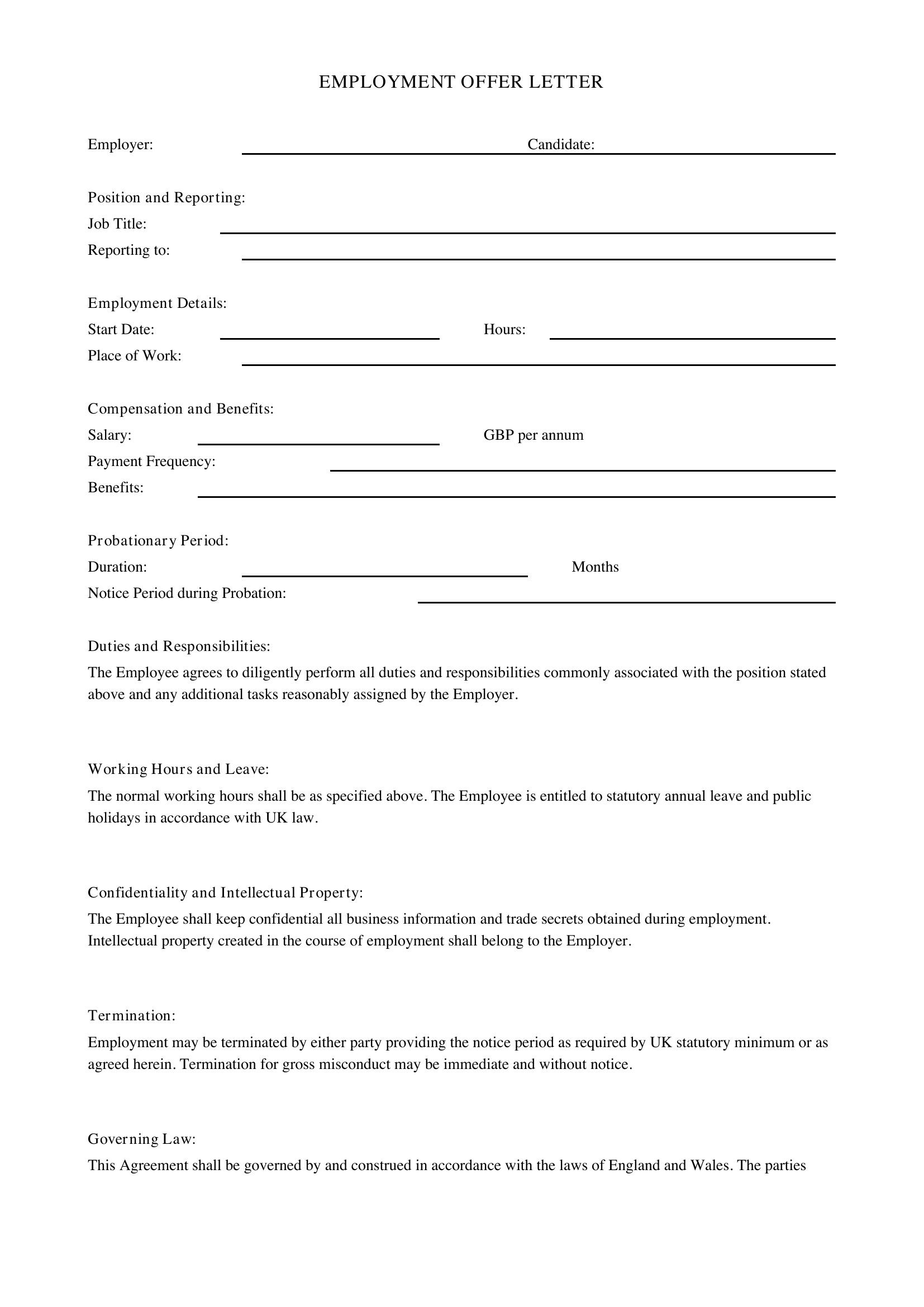 Employment Offer Letter Template - UK