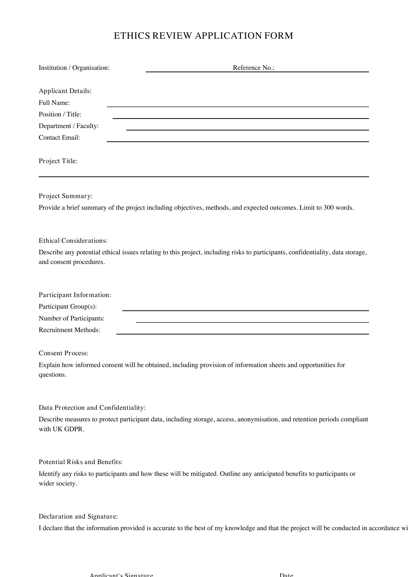 Ethics Form Template - UK