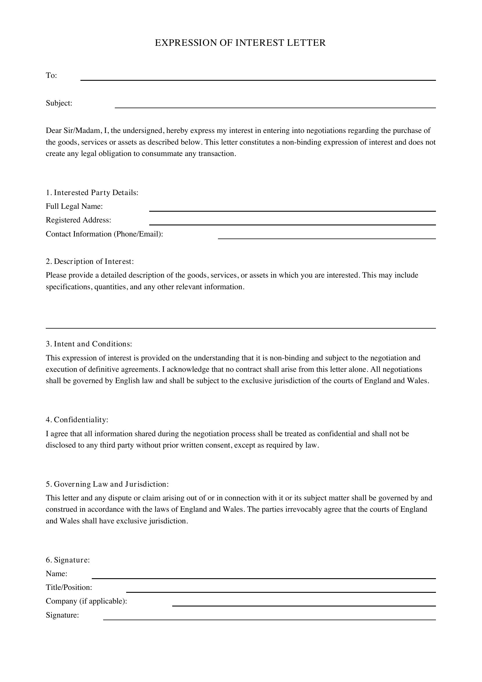 Expression Of Interest Letter Template - UK