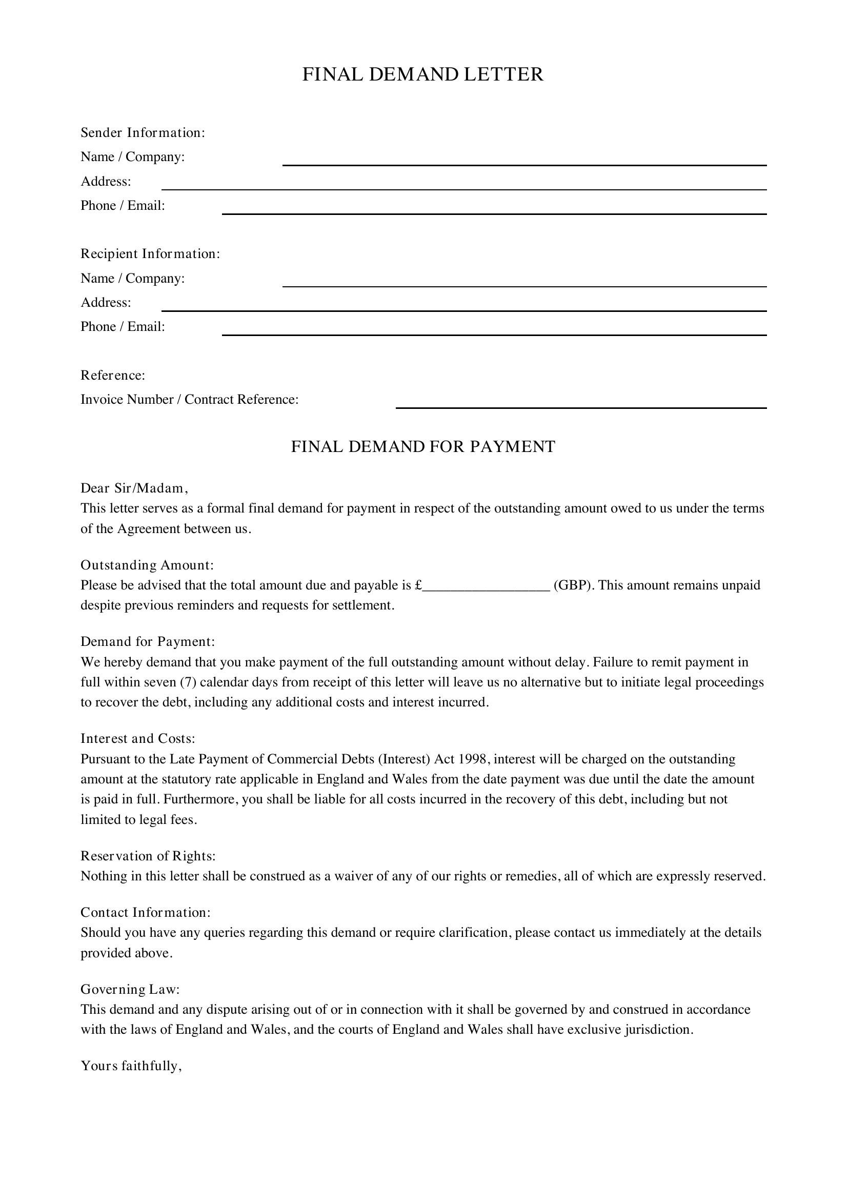 Final Demand Letter Template - UK