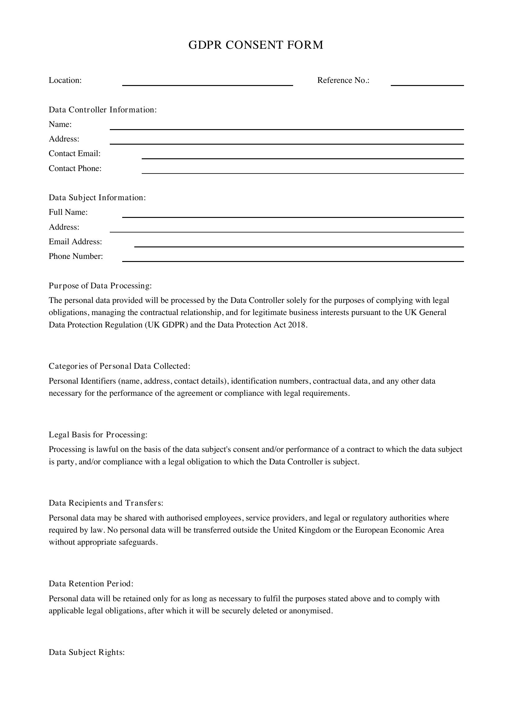 Gdpr Consent Form Template - UK