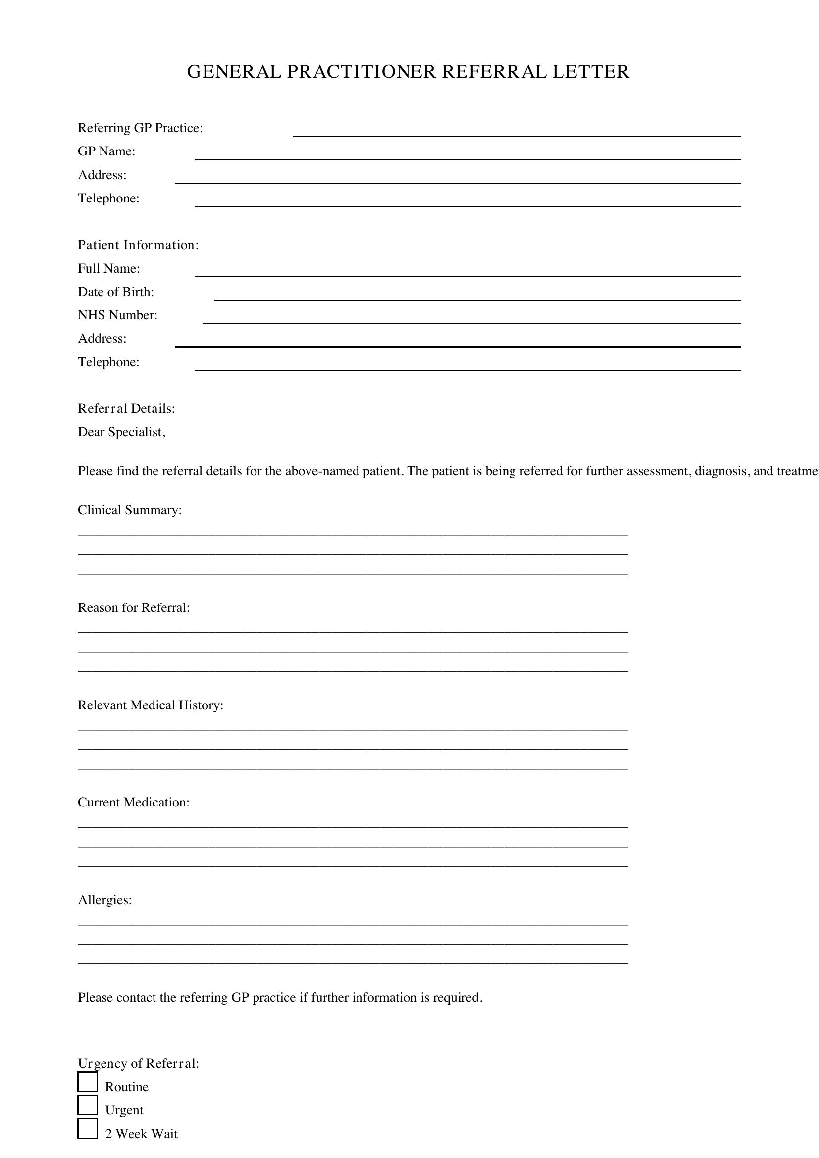 Gp Referral Letter Template - UK