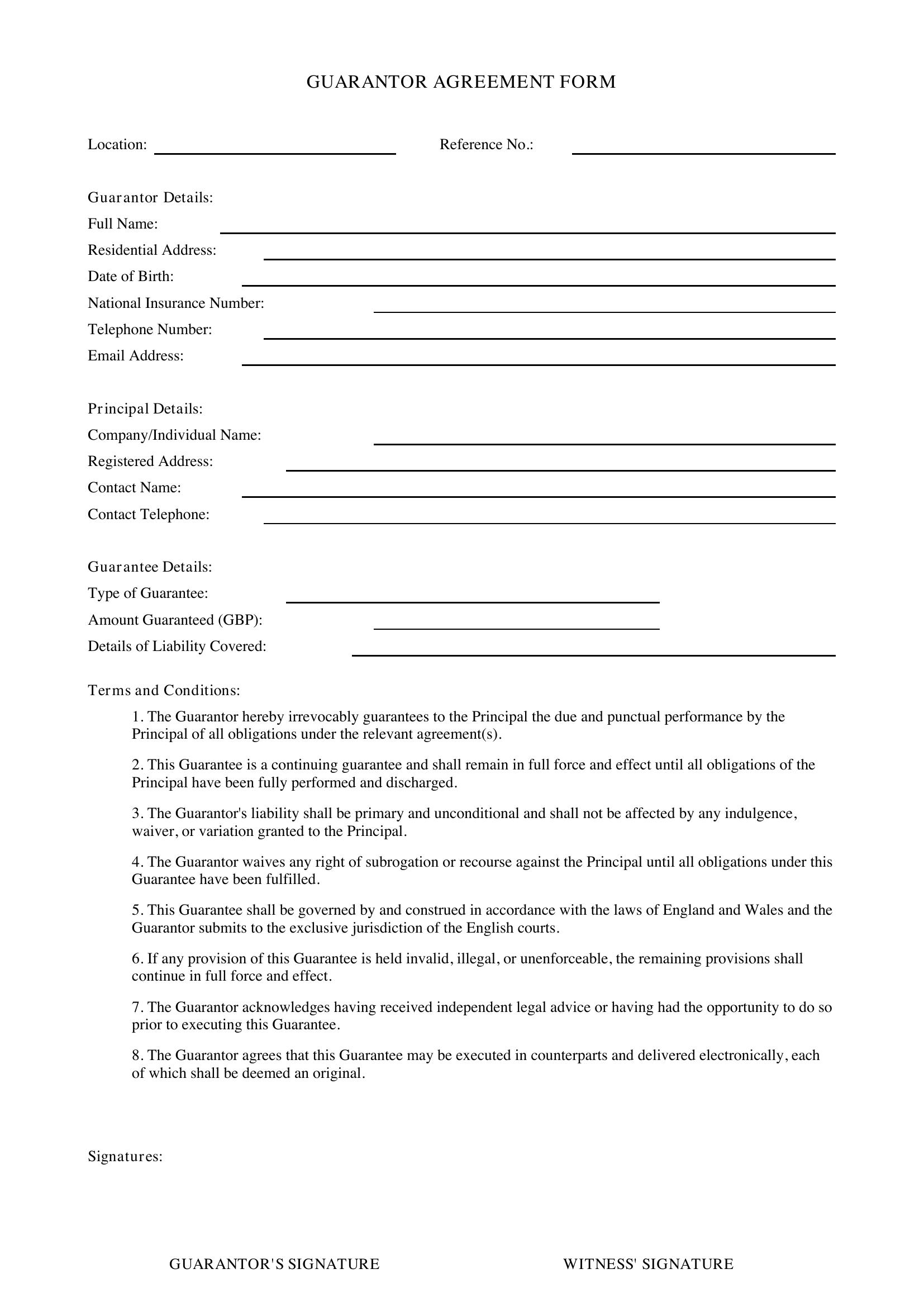 Guarantor Form Template - UK
