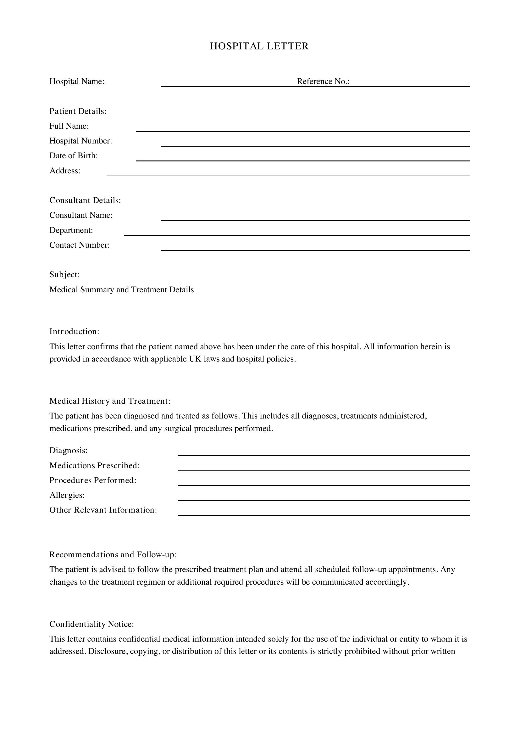 Hospital Letter Template - UK
