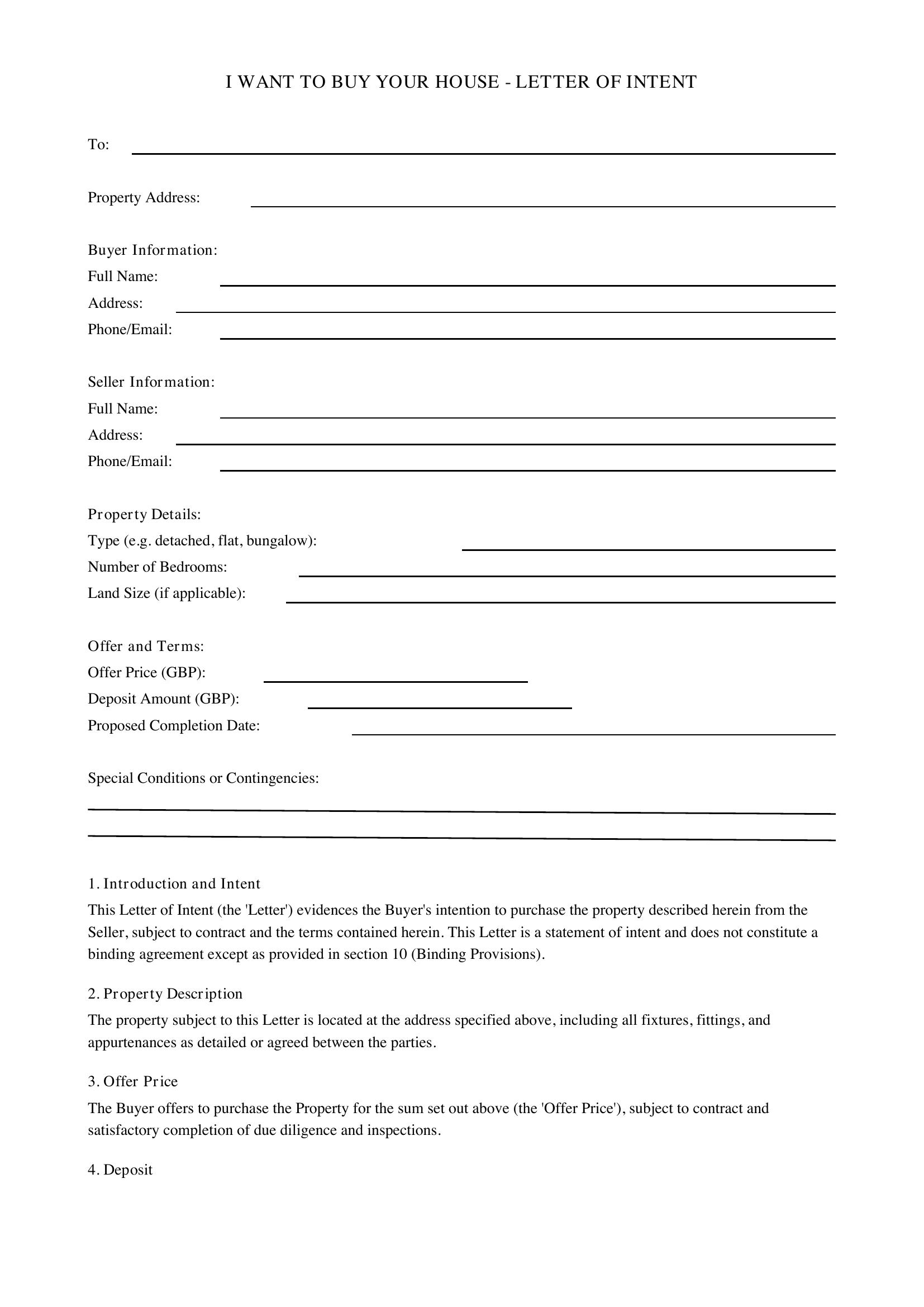 I Want To Buy Your House Letter Template - UK