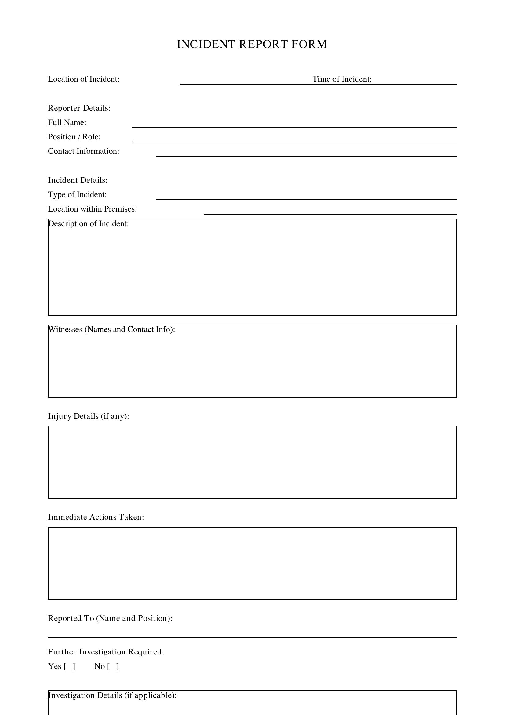 Incident Report Form Template - UK