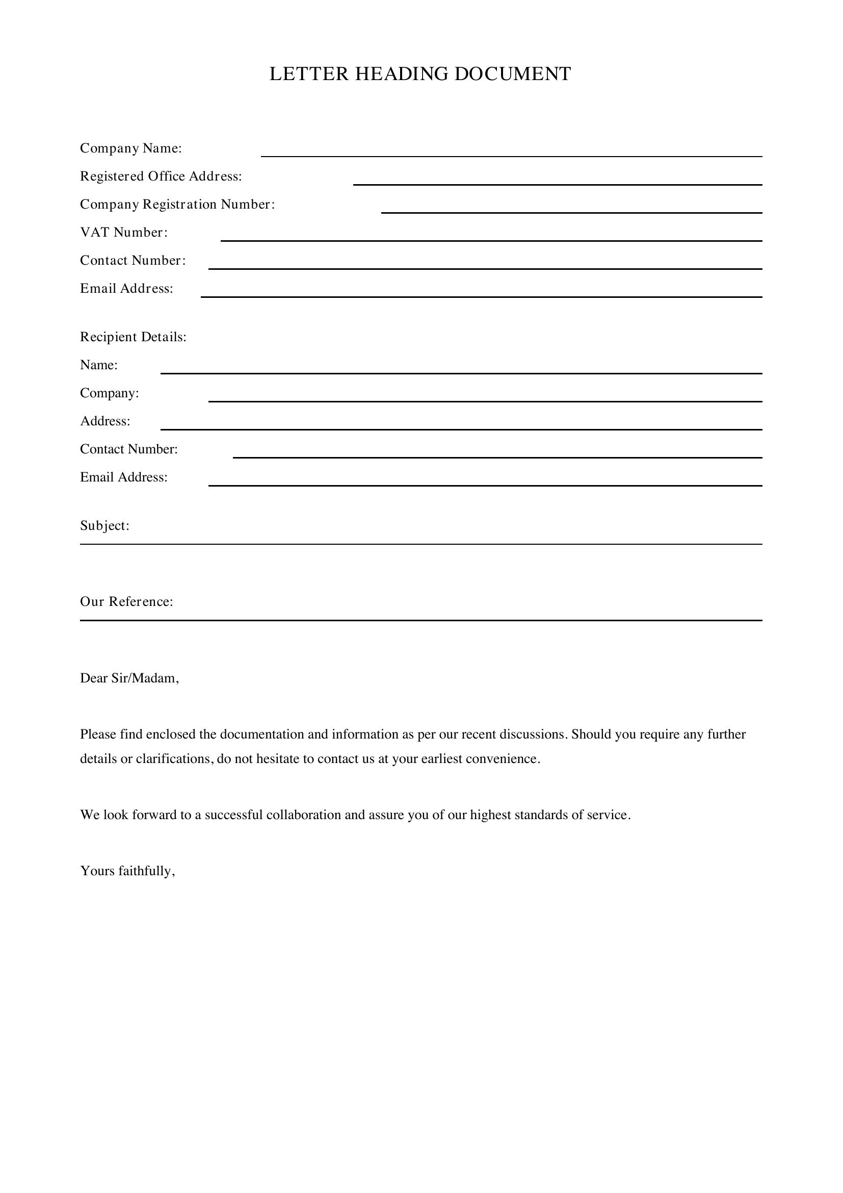 Letter Heading Template - UK