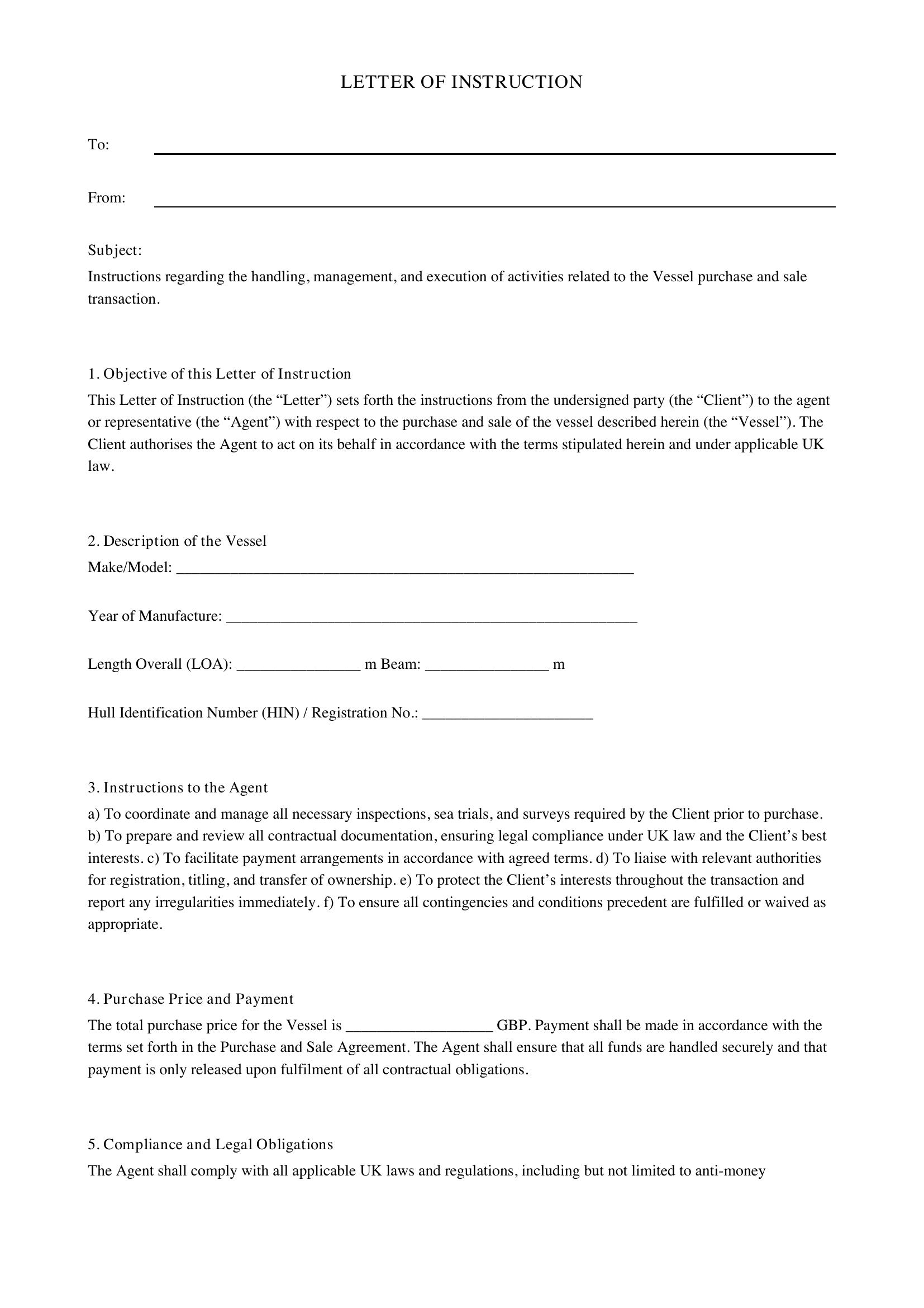 Letter Of Instruction Template - UK
