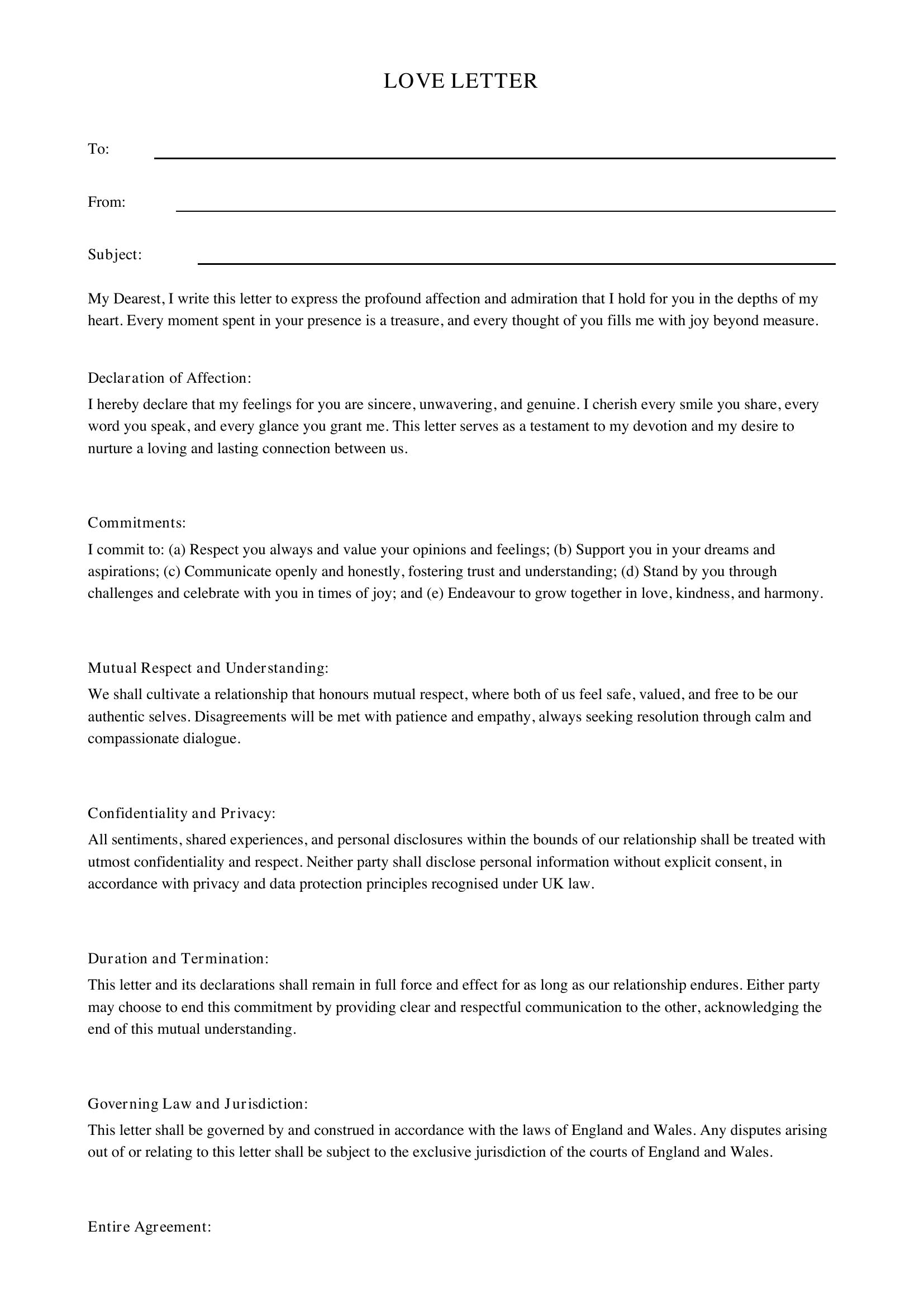 Love Letter Template - UK