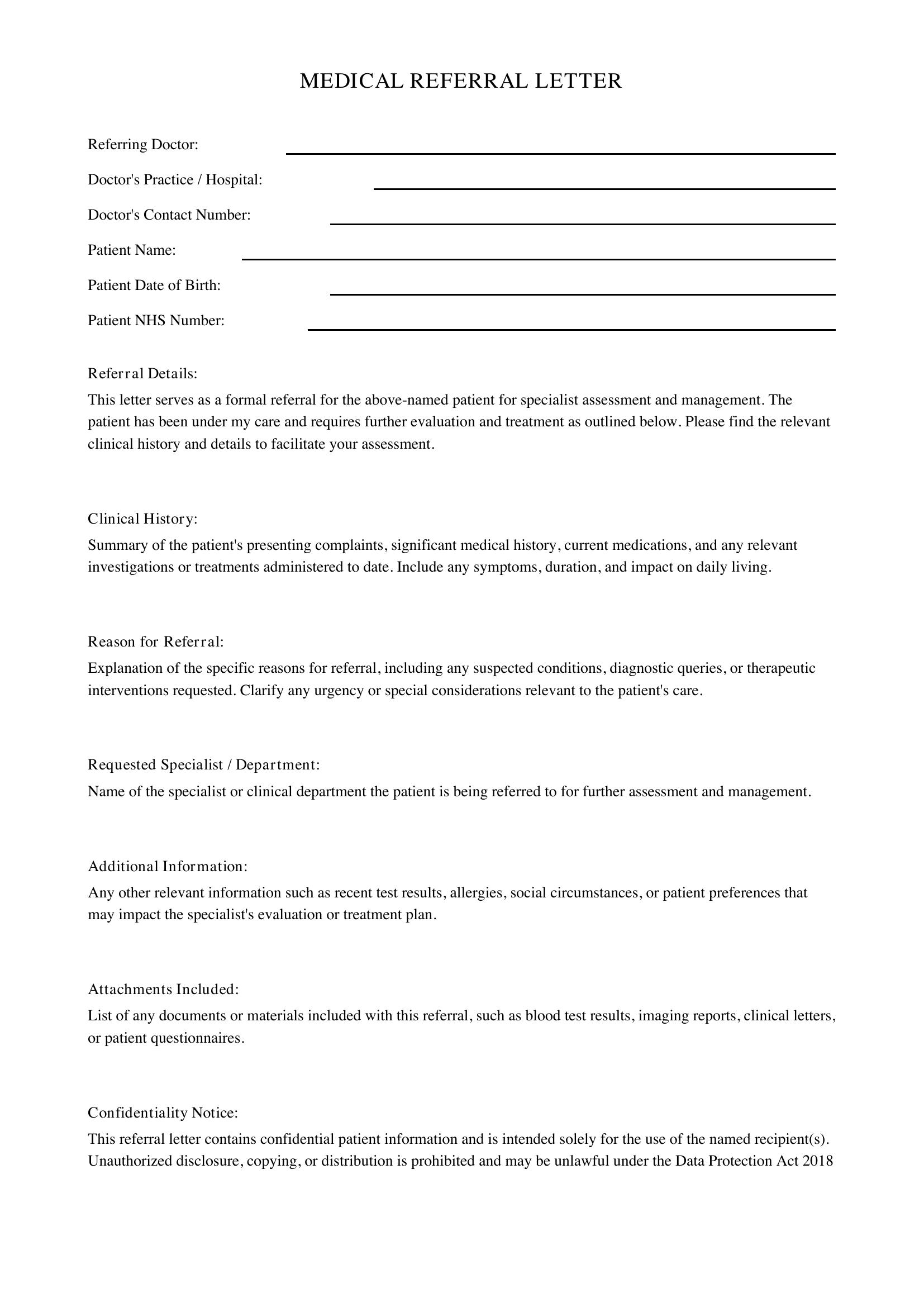 Medical Referral Letter Template - UK