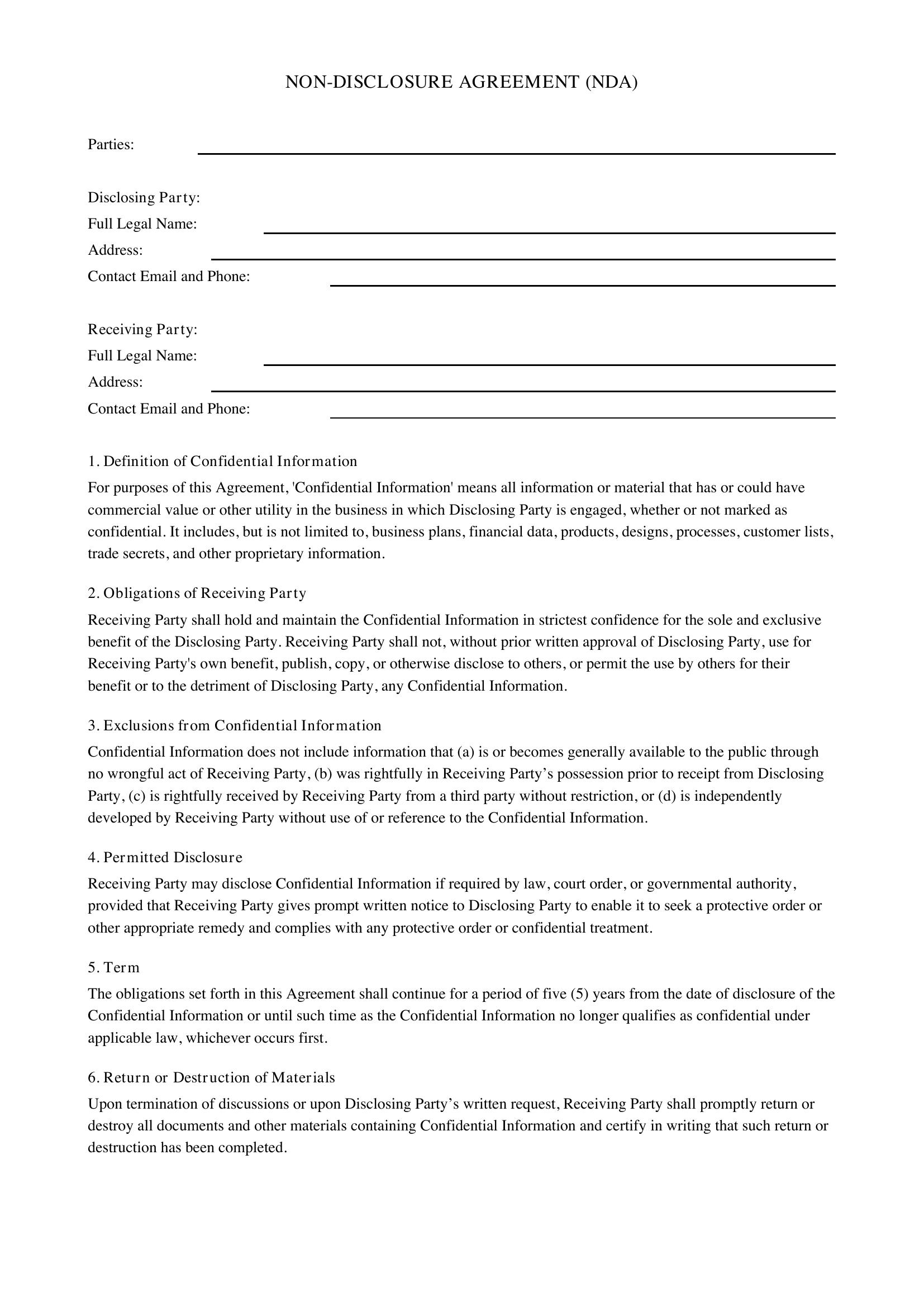 Nda Contract Template - UK