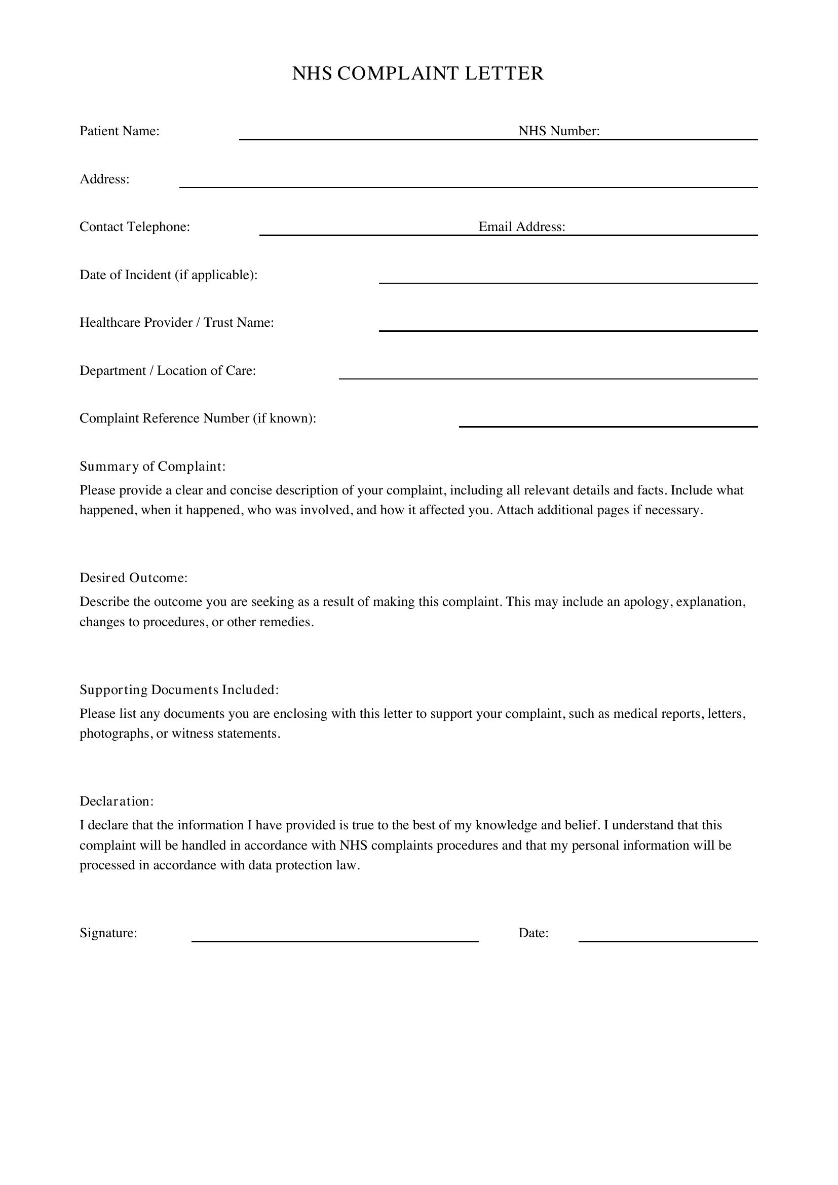 Nhs Complaint Letter Template - UK