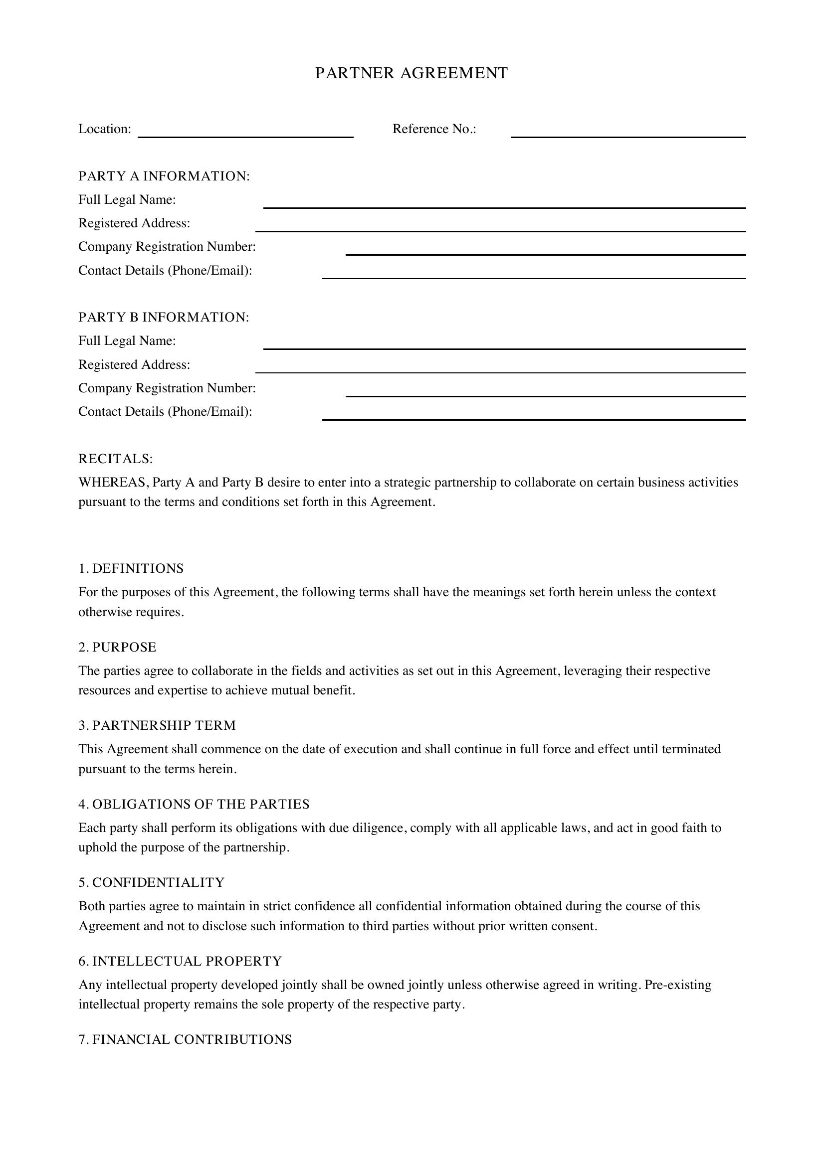 Partner Agreement Template - UK