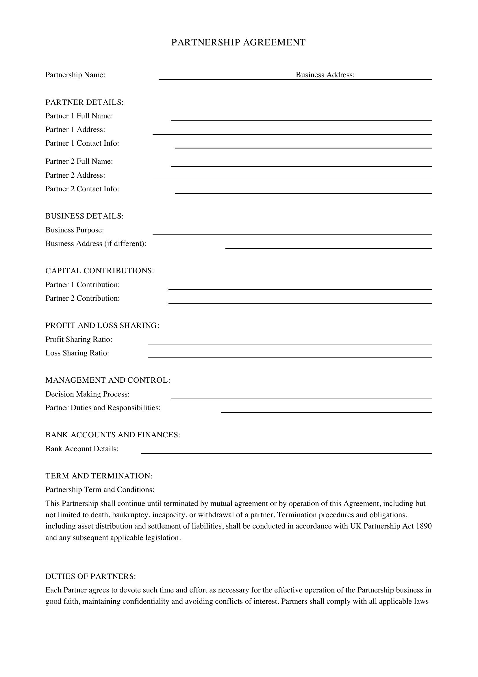 Partnership Contract Template - UK