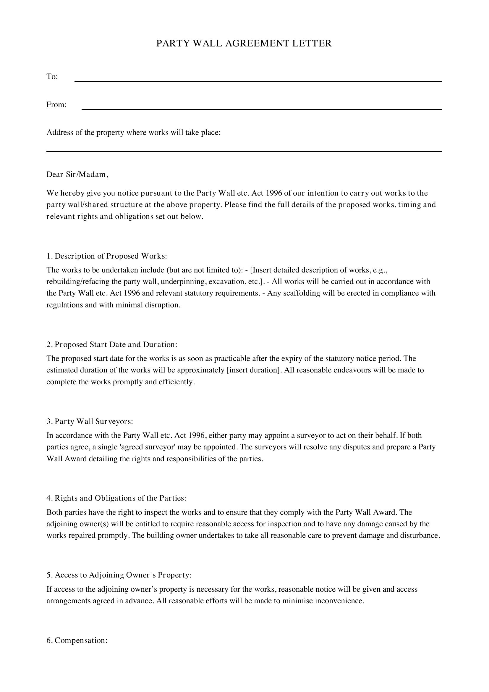 Party Wall Letter Template - UK