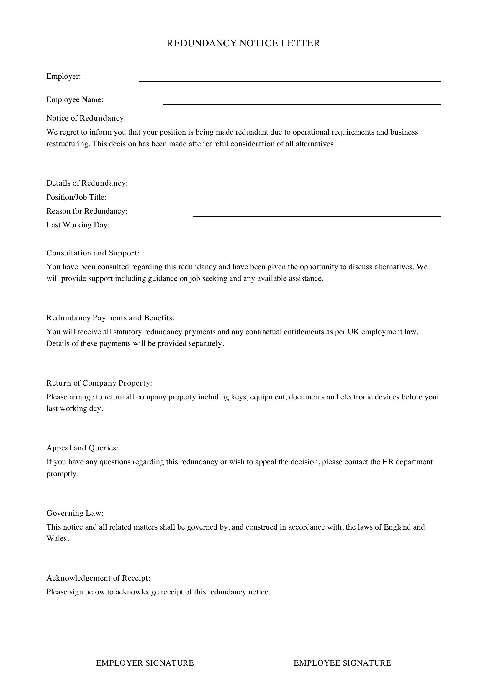 Redundancy Letter Template - UK