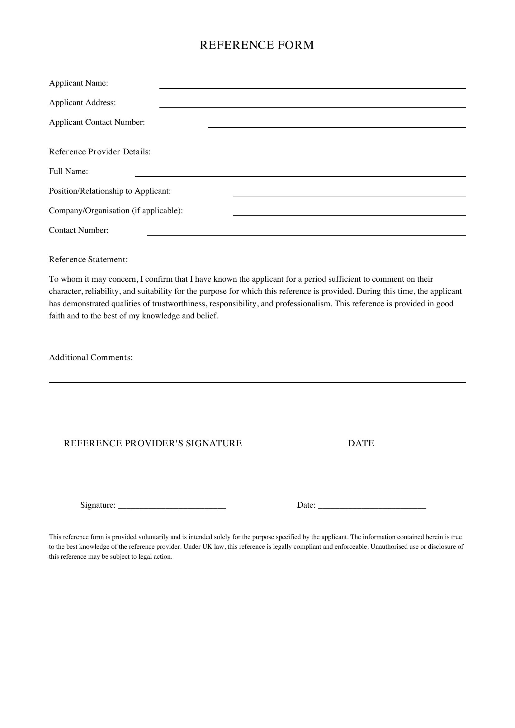 Reference Form Template - UK