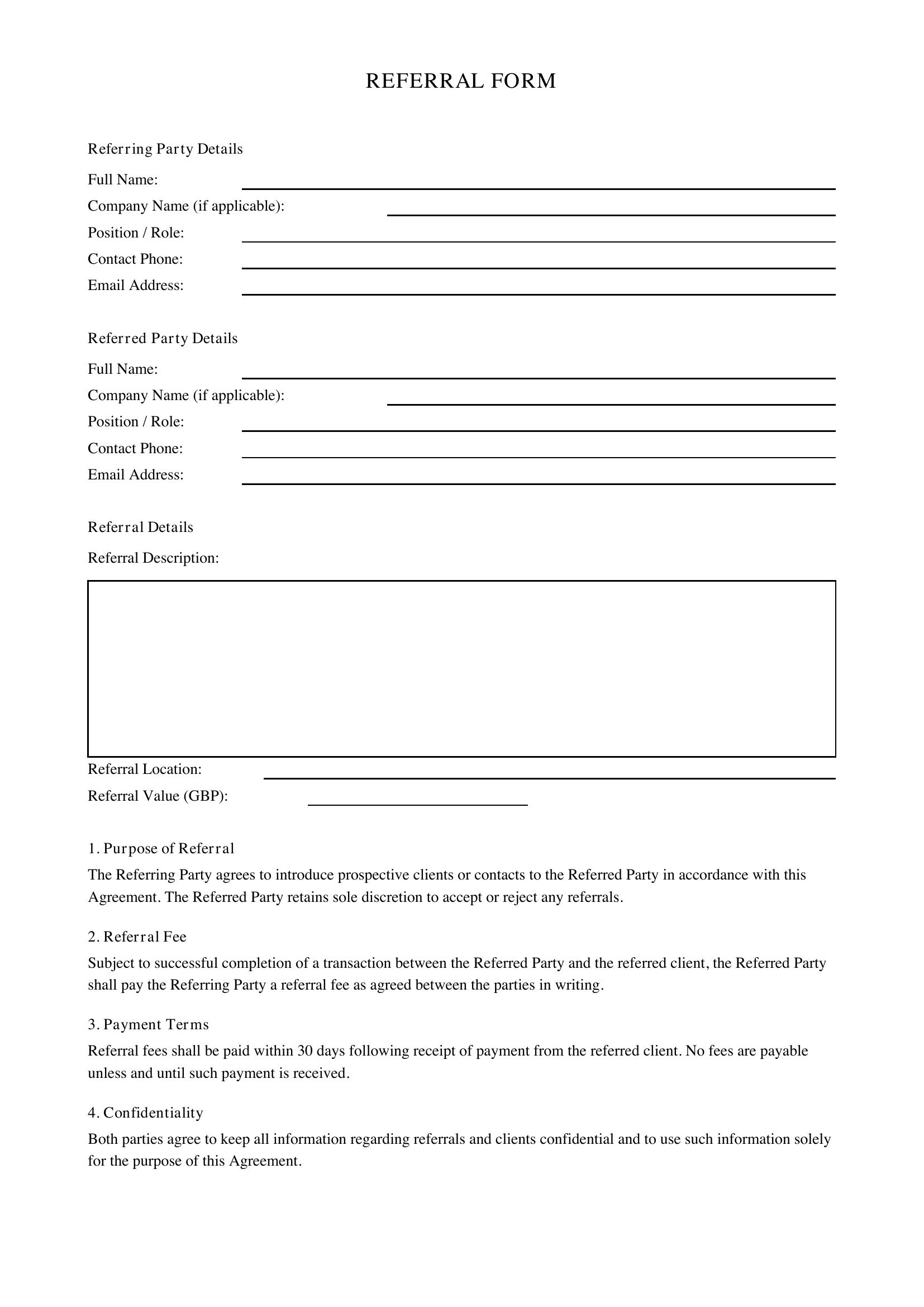 Referral Form Template - UK