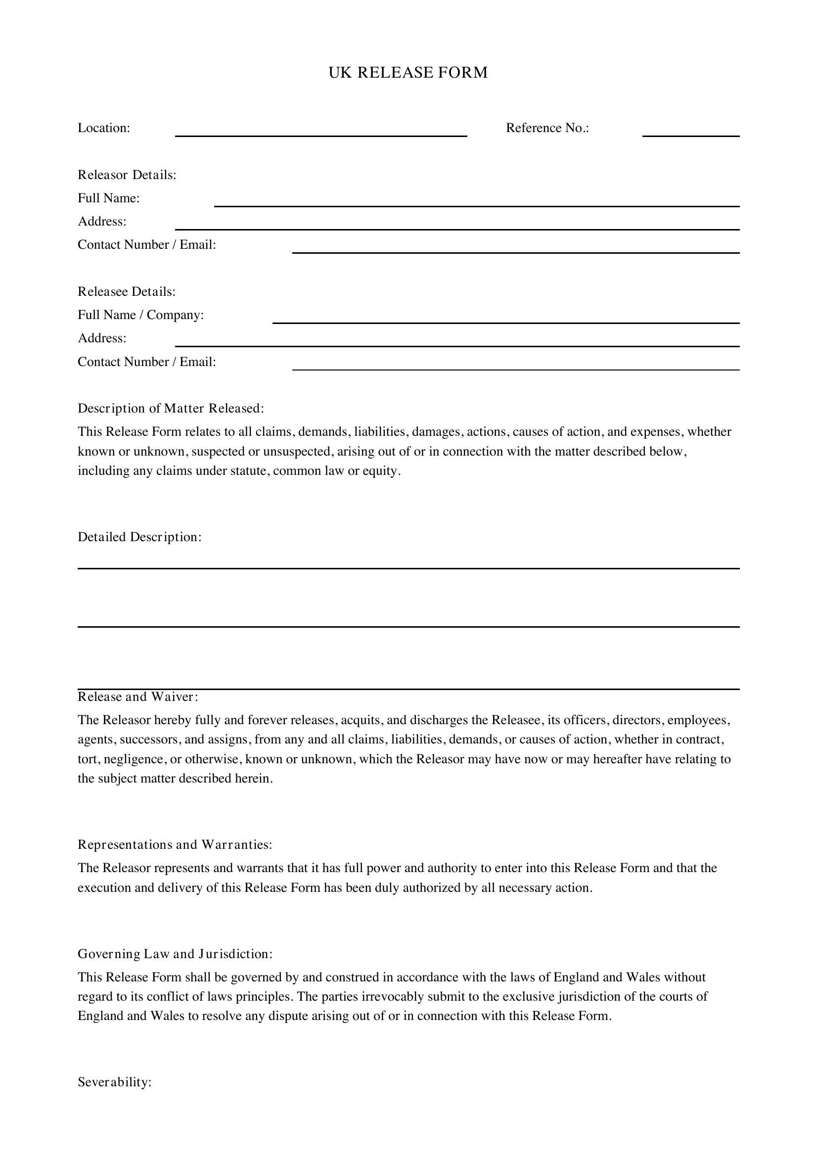 Release Form Template - UK