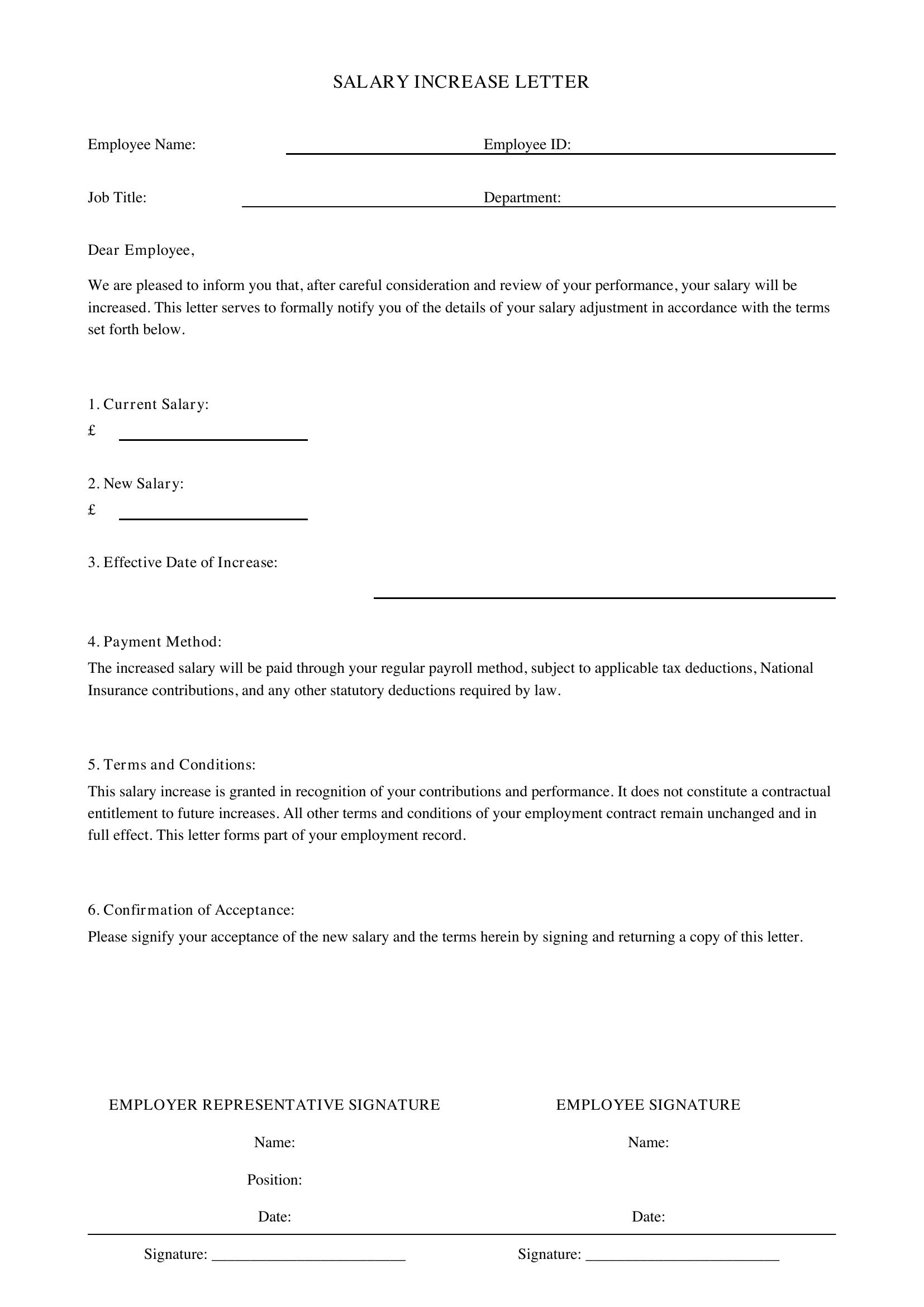 Salary Increase Letter Template - UK