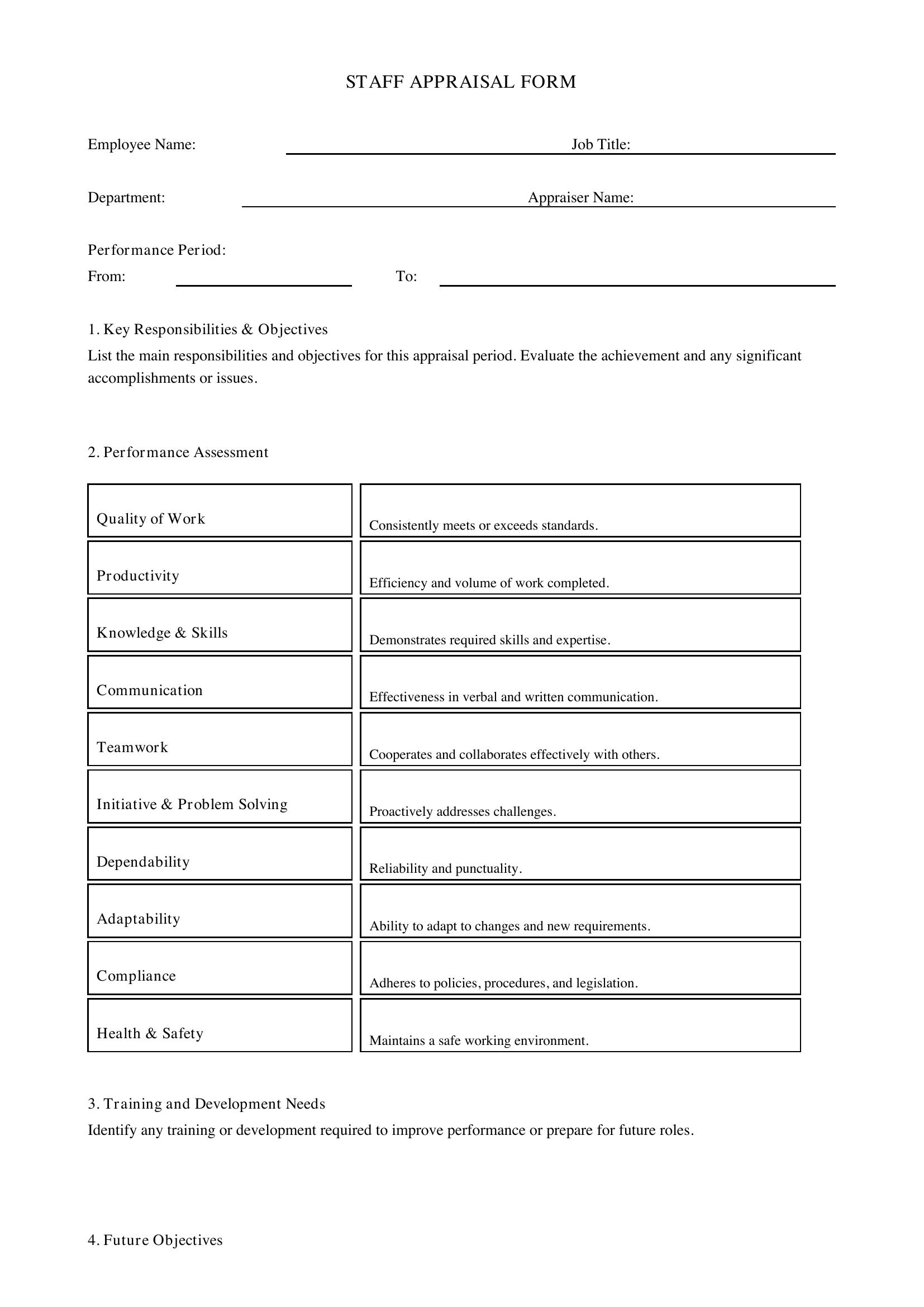 Staff Appraisal Form Template - UK