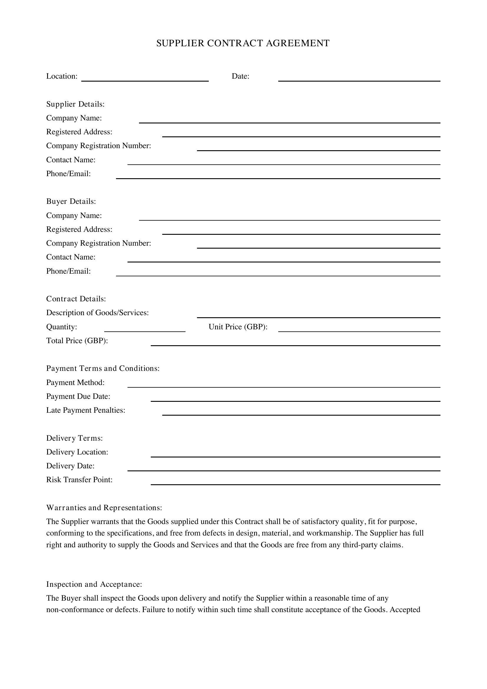 Supplier Contract Template - UK