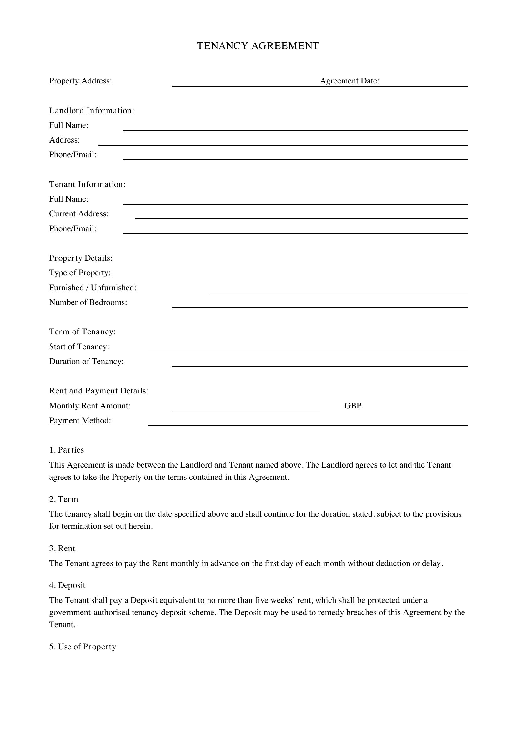 Tenancy Agreement England Template - UK