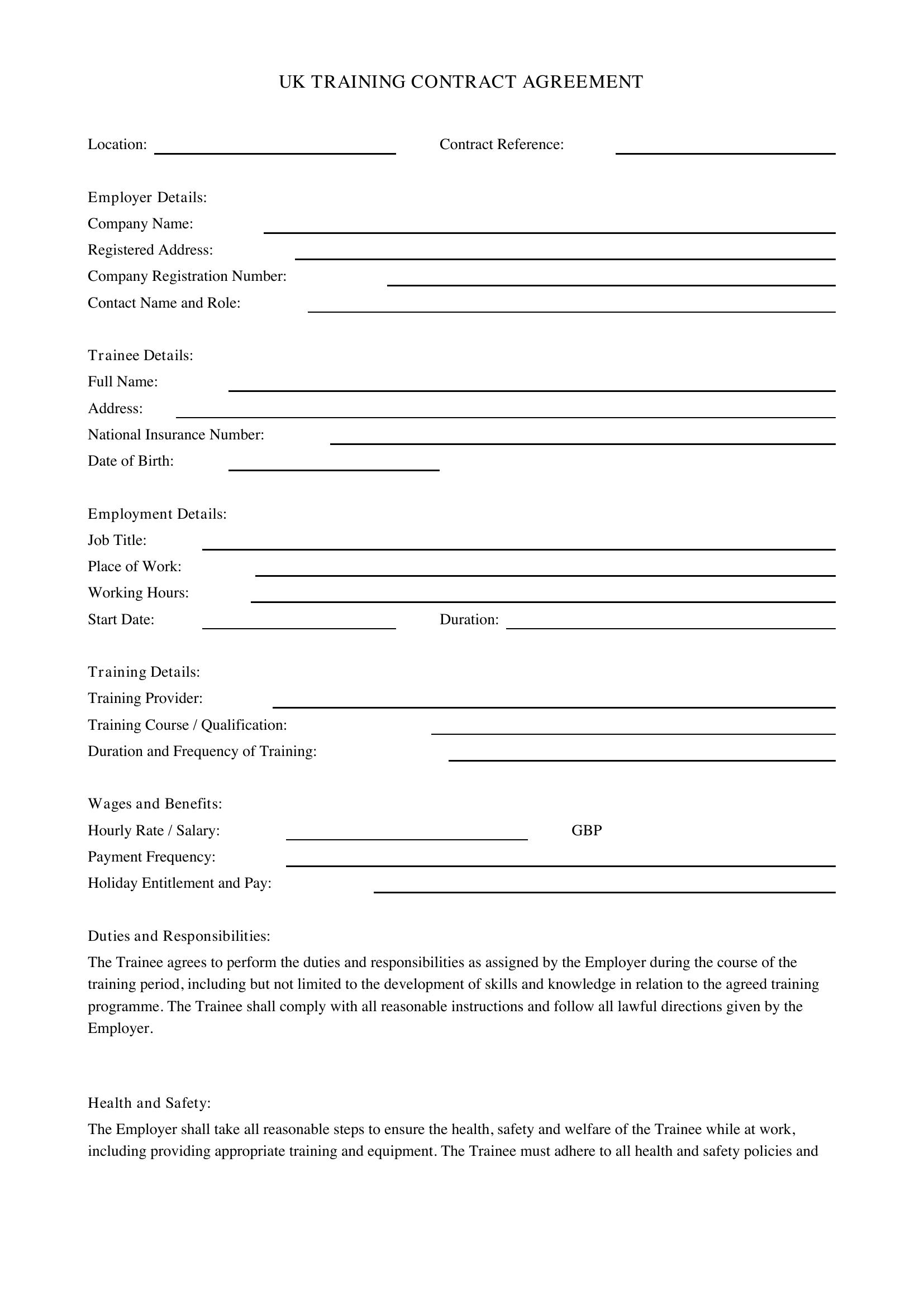 Training Contract Template - UK